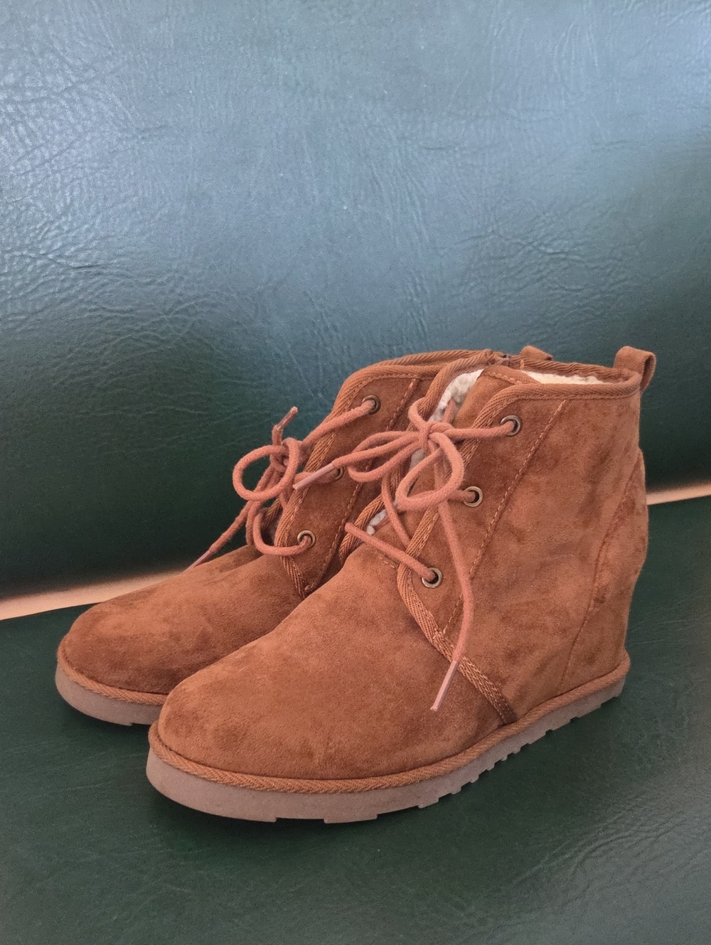 Sherpa Lined Suede Wedge Boots (7)
